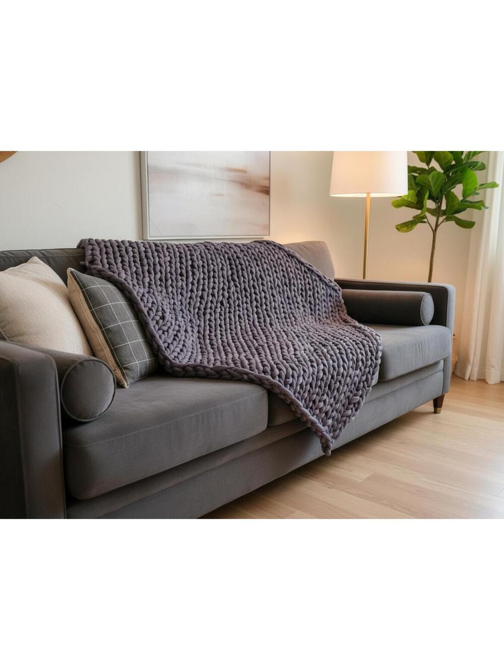 Bearaby Cotton Napper Chunky Knit Weighted Blanket - Slate